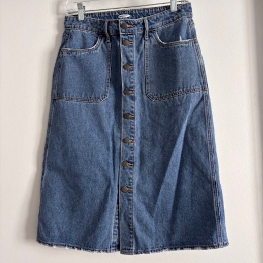 Mid-Rise Button Down Front Midi Denim Jean Skirt size 6 - Picture 3 of 7